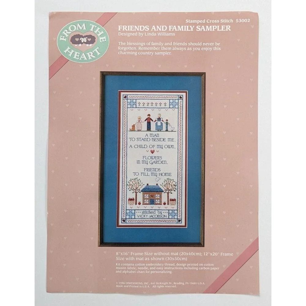 Vintage‎ Stamped Cross Stitch Kit Friends and Family Sampler Dimensions #53002